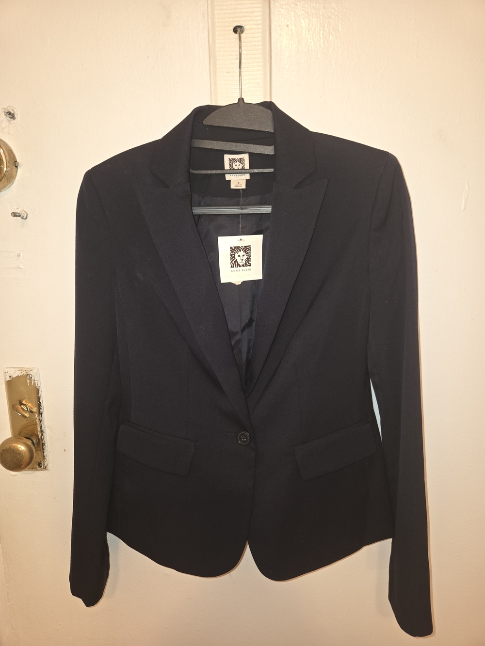 Anne Klein Dark Navy Single-Button Tailored Blazer